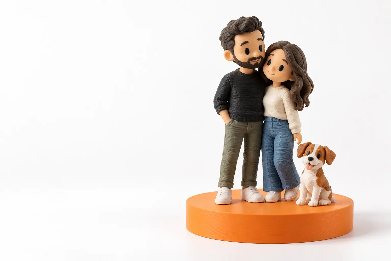 Exemple d'une figurine personnalisée représentant un couple avec leur chien